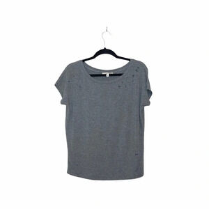 Express One Eleven Heather Gray Distressed Short Sleeve Top Xsmall Women’s
